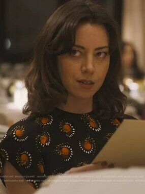 Paco Rabanne Black Printed Jersey Gathered Top ASO Aubrey Plaza White Lotus